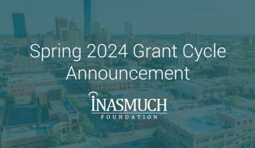 A photo of the OKC skyline with a dark teal overlay that says "Spring 2024 Grant Cycle Announcement"